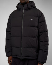 Man wearing Base Puffer Jacket - Black | Model:Okello | Size:L | Thumbnail Index: 4