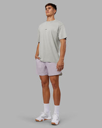 Man wearing Be Yourself FLXCotton Tee Oversize - Circular Grey Washed-Violet | Model:Jackson | Size:L | Thumbnail Index: 5
