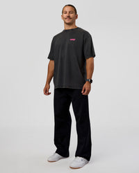 Man wearing Break Through FLXCotton Oversized Tee - Black-Plum Caspia | Model:Jaiden | Size:L | Thumbnail Index: 4