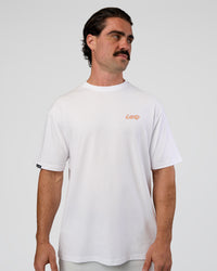 Man wearing Break Through FLXCotton Oversized Tee - White-Pale Lilac | Model:Adam | Size:L | Thumbnail Index: 2