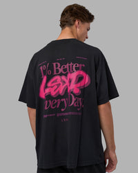Man wearing Break Through Heavyweight Oversized Tee - Black Washed-Plum Caspia | Model:Brandon | Size:L | Thumbnail Index: 2