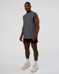 Man wearing Cadence MicroMotion Muscle Tank - Dark Storm | Model:Sam | Size:L | Thumbnail Index: 4