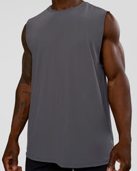 Man wearing Cadence MicroMotion Muscle Tank - Dark Storm | Model:Sam | Size:L | Thumbnail Index: 5