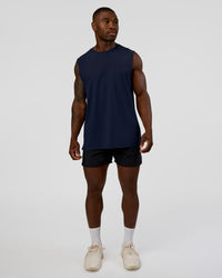 Man wearing Cadence MicroMotion Muscle Tank - Future Navy | Model:Sam | Size:L | Thumbnail Index: 4