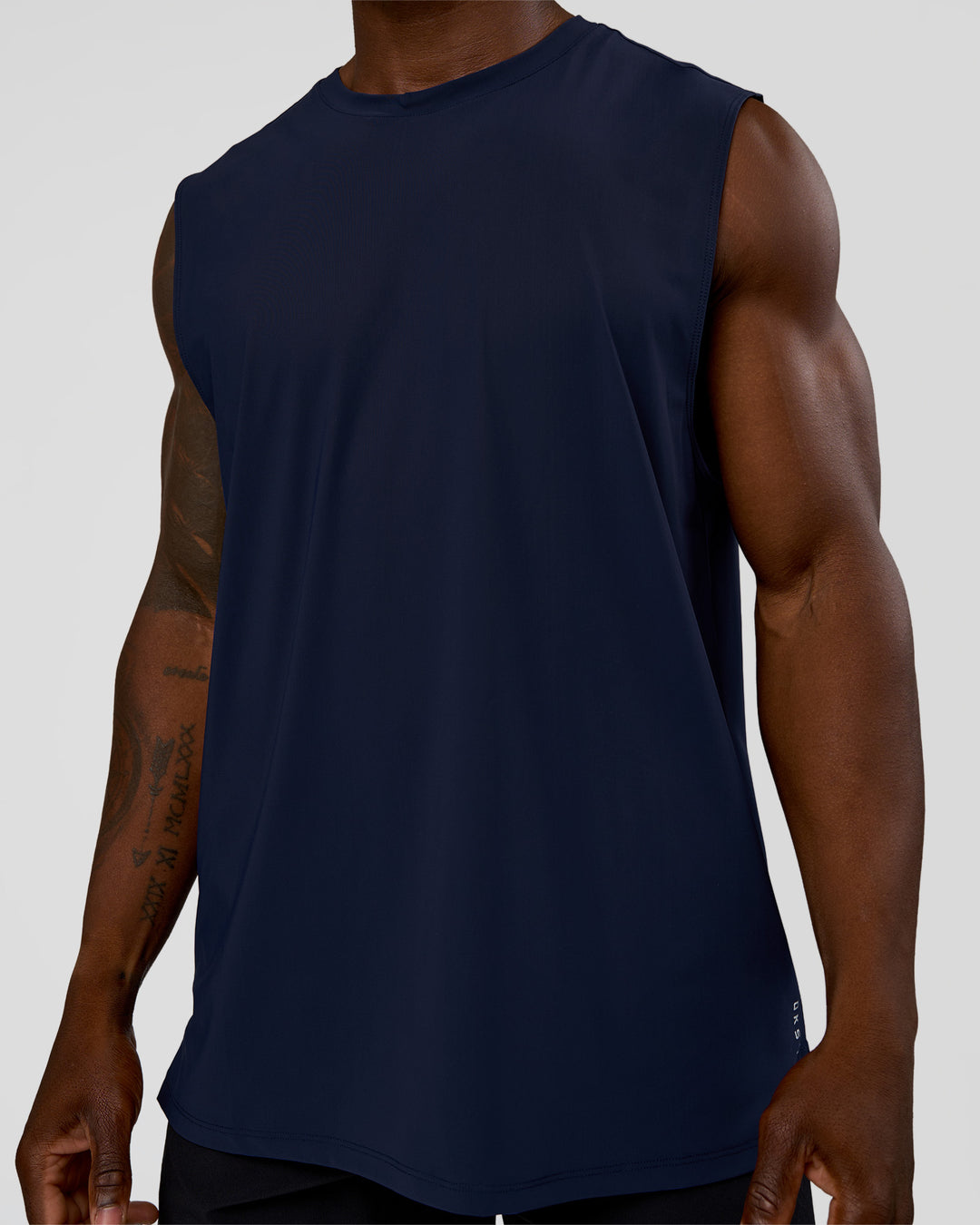 Man wearing Cadence MicroMotion Muscle Tank - Future Navy | Model:Sam | Size:L - view 6