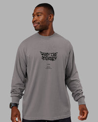 Man wearing Chrome Washed Heavyweight Oversized Long Sleeve Tee - Circular Grey-Black | Model:Sam | Size:L | Thumbnail Index: 0