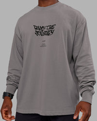 Man wearing Chrome Washed Heavyweight Oversized Long Sleeve Tee - Circular Grey-Black | Model:Sam | Size:L | Thumbnail Index: 6
