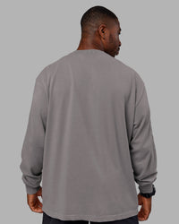 Man wearing Chrome Washed Heavyweight Oversized Long Sleeve Tee - Circular Grey-Black | Model:Sam | Size:L | Thumbnail Index: 3