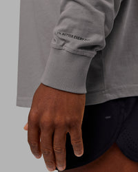 Man wearing Chrome Washed Heavyweight Oversized Long Sleeve Tee - Circular Grey-Black | Model:Sam | Size:L | Thumbnail Index: 5