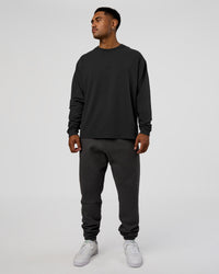 Man wearing Classic Heavyweight FLXCotton Oversized Long Sleeve Tee - Washed Black-Black | Model:Xav | Size:L | Thumbnail Index: 4