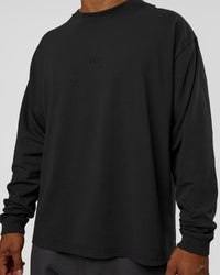Man wearing Classic Heavyweight FLXCotton Oversized Long Sleeve Tee - Washed Black-Black | Model:Xav | Size:L | Thumbnail Index: 3