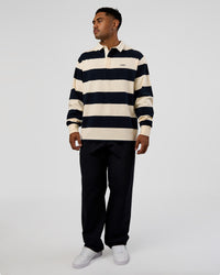 Man wearing Clubhouse Unisex Rugby Polo - Future Navy-Off White | Model:Xav | Size:L | Thumbnail Index: 2