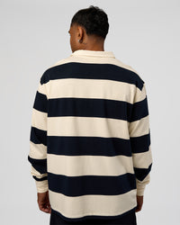 Man wearing Clubhouse Unisex Rugby Polo - Future Navy-Off White | Model:Xav | Size:L | Thumbnail Index: 6