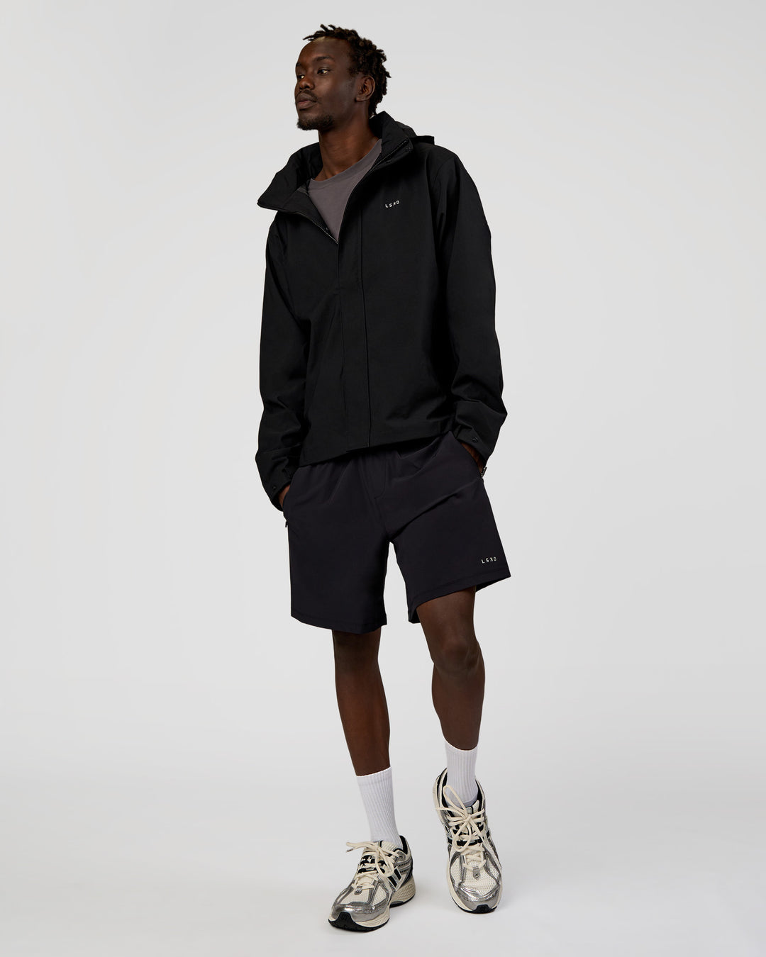 Man wearing Coaches Jacket - Black | Model:Okello | Size:L - view 7