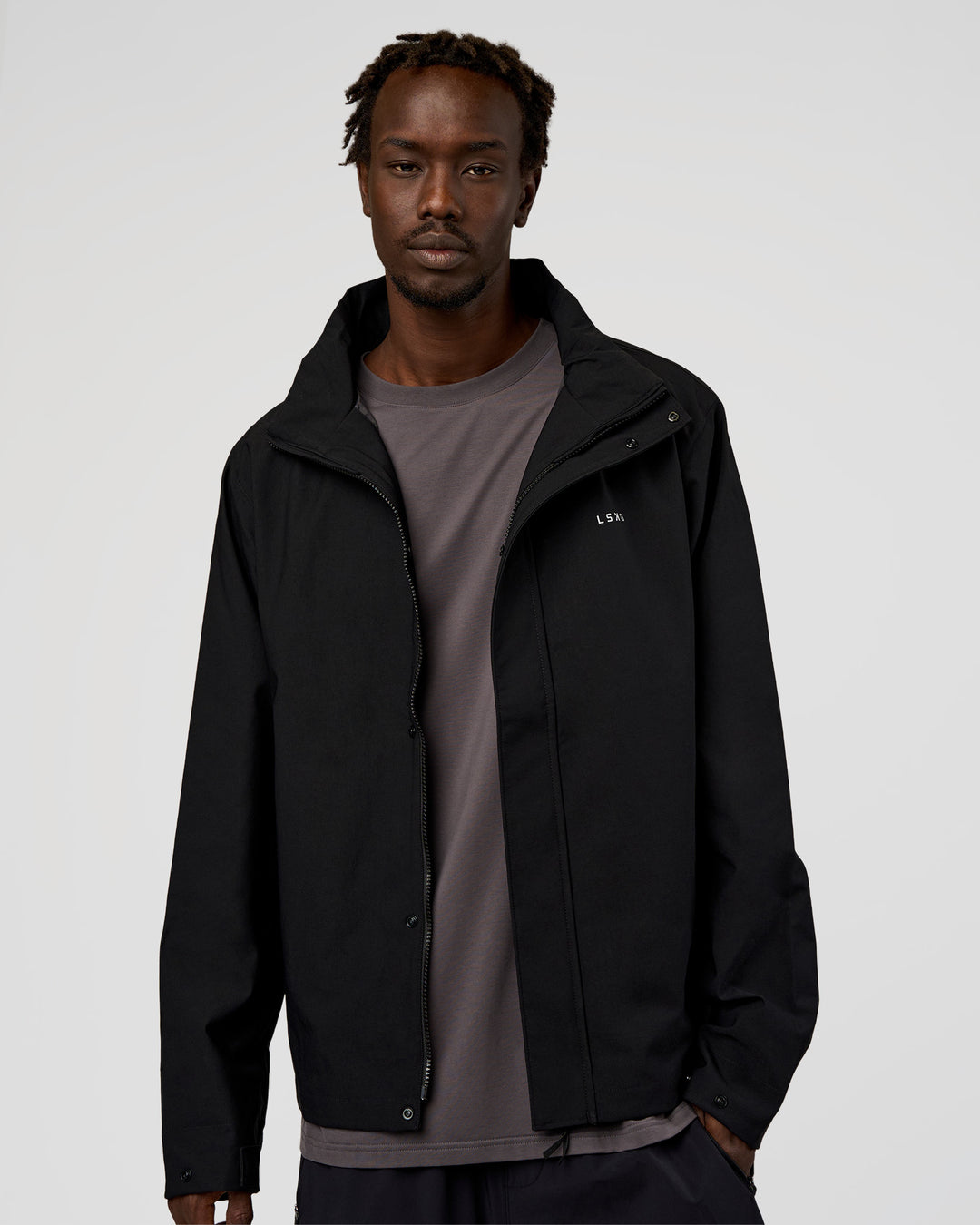 Man wearing Coaches Jacket - Black | Model:Okello | Size:L - view 6