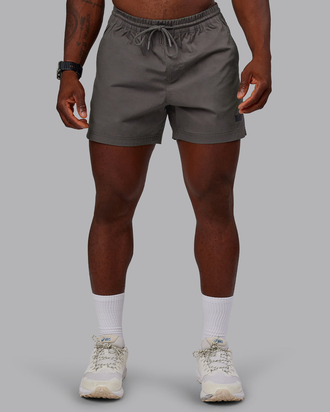 Man wearing Daily 5" Short - Dark Storm | Model:Sam | Size:L - view 1