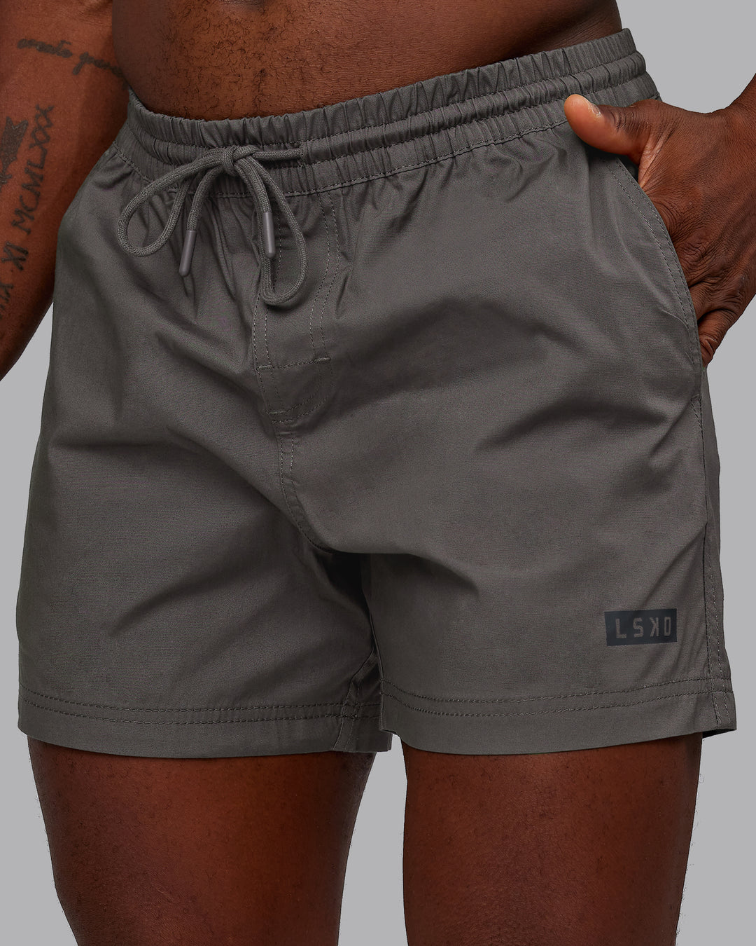 Man wearing Daily 5" Short - Dark Storm | Model:Sam | Size:L - view 2