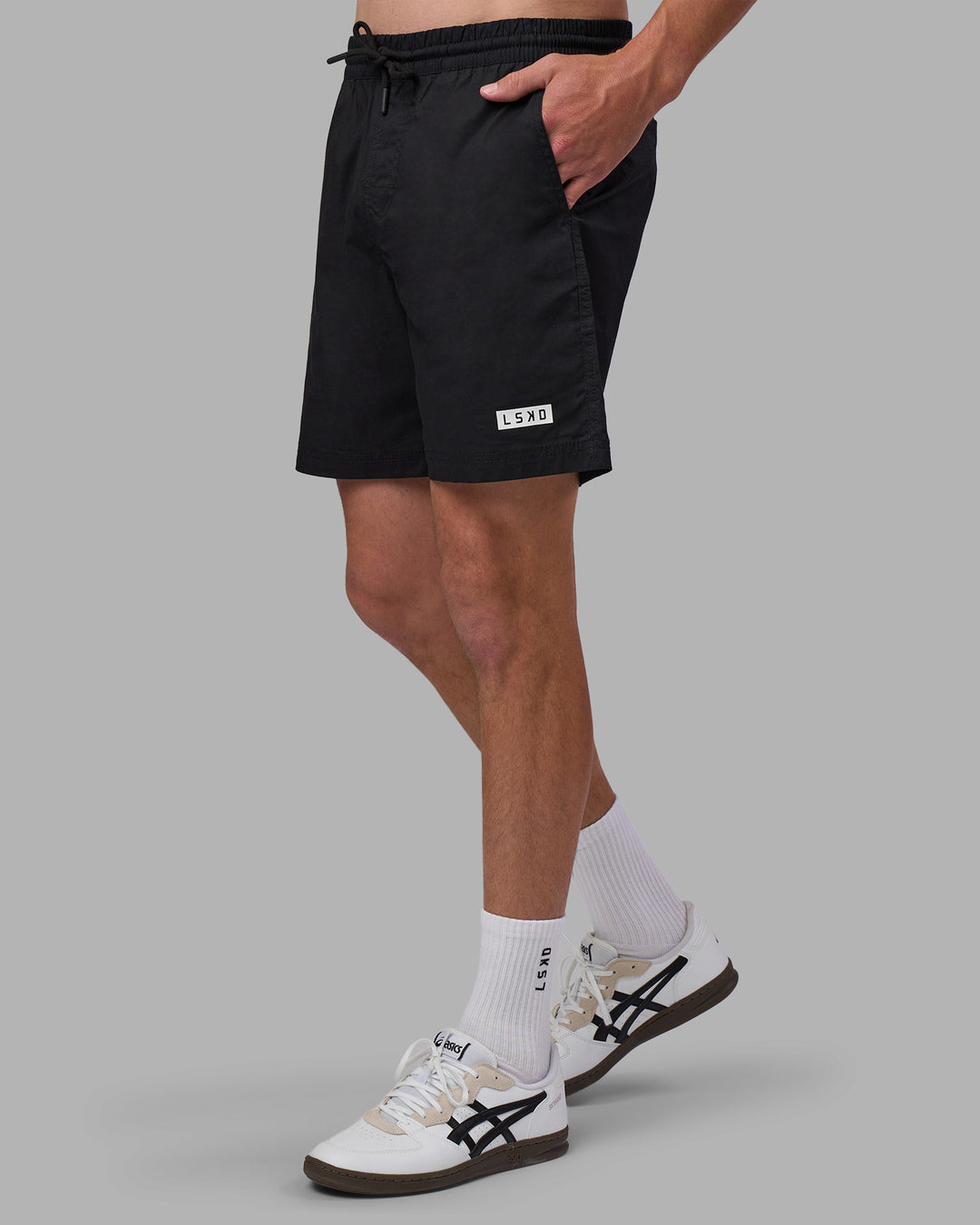 Man wearing Daily 7" Short - Black-White | Model:Brandon | Size:L - view 6