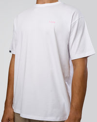 Man wearing Dare To Think FLXCotton Tee Oversize - White-Candy Pink | Model:Jackson | Size:L | Thumbnail Index: 7