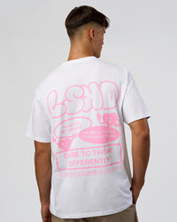 Man wearing Dare To Think FLXCotton Tee Oversize - White-Candy Pink | Model:Jackson | Size:L | Thumbnail Index: 1