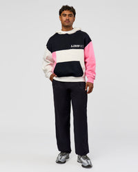Man wearing Deconstructed Fleece Hoodie - Caviar-Candy Pink-Grey Marl | Model:Xav | Size:L | Thumbnail Index: 11