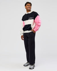 Man wearing Deconstructed Fleece Hoodie - Caviar-Candy Pink-Grey Marl | Model:Xav | Size:L | Thumbnail Index: 7