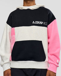 Man wearing Deconstructed Fleece Hoodie - Caviar-Candy Pink-Grey Marl | Model:Xav | Size:L | Thumbnail Index: 13