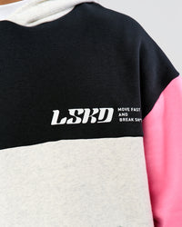 Man wearing Deconstructed Fleece Hoodie - Caviar-Candy Pink-Grey Marl | Model:Xav | Size:L | Thumbnail Index: 12