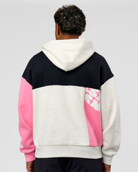 Man wearing Deconstructed Fleece Hoodie - Caviar-Candy Pink-Grey Marl | Model:Xav | Size:L | Thumbnail Index: 8
