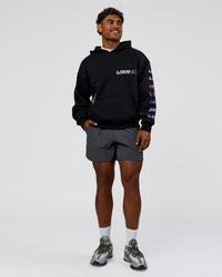 Man wearing Deconstructed Fleece Hoodie - Caviar-Marshmallow-Pale Lilac | Model:Xav | Size:L | Thumbnail Index: 11