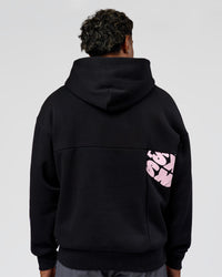 Man wearing Deconstructed Fleece Hoodie - Caviar-Marshmallow-Pale Lilac | Model:Xav | Size:L | Thumbnail Index: 9
