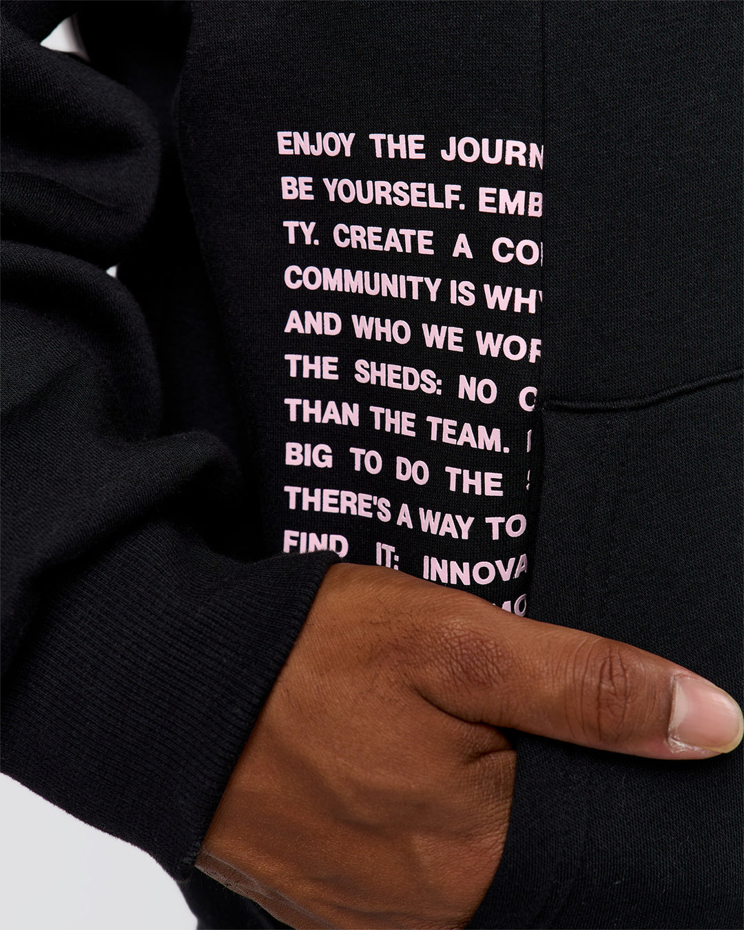 Man wearing Deconstructed Fleece Hoodie - Caviar-Marshmallow-Pale Lilac | Model:Xav | Size:L - view 7