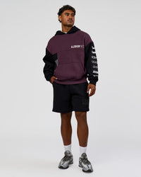 Man wearing Deconstructed Fleece Hoodie - Caviar-Midnight Plum | Model:Xav | Size:L | Thumbnail Index: 10