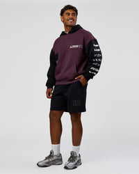 Man wearing Deconstructed Fleece Hoodie - Caviar-Midnight Plum | Model:Xav | Size:L | Thumbnail Index: 5