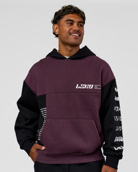 Man wearing Deconstructed Fleece Hoodie - Caviar-Midnight Plum | Model:Xav | Size:L | Thumbnail Index: 1