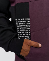 Man wearing Deconstructed Fleece Hoodie - Caviar-Midnight Plum | Model:Xav | Size:L | Thumbnail Index: 9