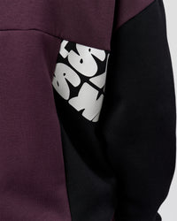Man wearing Deconstructed Fleece Hoodie - Caviar-Midnight Plum | Model:Xav | Size:L | Thumbnail Index: 12