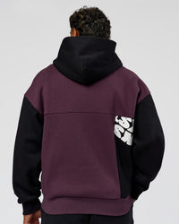 Man wearing Deconstructed Fleece Hoodie - Caviar-Midnight Plum | Model:Xav | Size:L | Thumbnail Index: 6