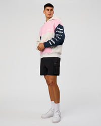 Man wearing Deconstructed Fleece Hoodie - Grey Marl-Marshmallow-Navy | Model:Jackson | Size:L | Thumbnail Index: 2