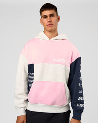 Man wearing Deconstructed Fleece Hoodie - Grey Marl-Marshmallow-Navy | Model:Jackson | Size:L | Thumbnail Index: 1