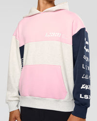 Man wearing Deconstructed Fleece Hoodie - Grey Marl-Marshmallow-Navy | Model:Jackson | Size:L | Thumbnail Index: 6