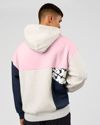 Man wearing Deconstructed Fleece Hoodie - Grey Marl-Marshmallow-Navy | Model:Jackson | Size:L | Thumbnail Index: 5
