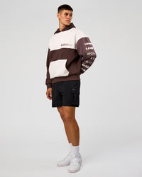 Man wearing Deconstructed Fleece Hoodie - Off White-Cocoa Powder-Choc | Model:Jackson | Size:L | Thumbnail Index: 2