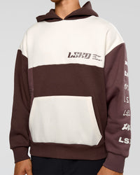 Man wearing Deconstructed Fleece Hoodie - Off White-Cocoa Powder-Choc | Model:Jackson | Size:L | Thumbnail Index: 9