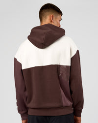 Man wearing Deconstructed Fleece Hoodie - Off White-Cocoa Powder-Choc | Model:Jackson | Size:L | Thumbnail Index: 5
