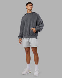 Man wearing ETJ Values Washed Unisex Oversize Hoodie - Dark Storm-Light Bubblegum | Model:Jackson | Size:L | Thumbnail Index: 4