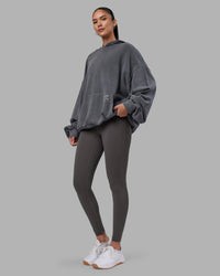 Woman wearing ETJ Values Washed Unisex Oversize Hoodie - Dark Storm-Light Bubblegum | Model:Rhiley | Size:L | Thumbnail Index: 9