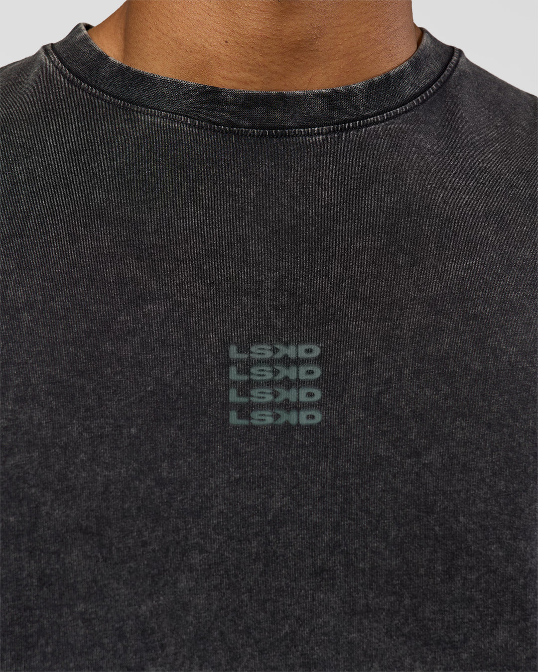 Man wearing Everyday Elevation FLXCotton Oversized Tee - Black Washed-Carbon Green | Model:Xav | Size:L - view 3