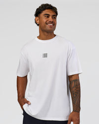Man wearing Everyday Elevation FLXCotton Oversized Tee - White-Carbon Green | Model:Xav | Size:L | Thumbnail Index: 5
