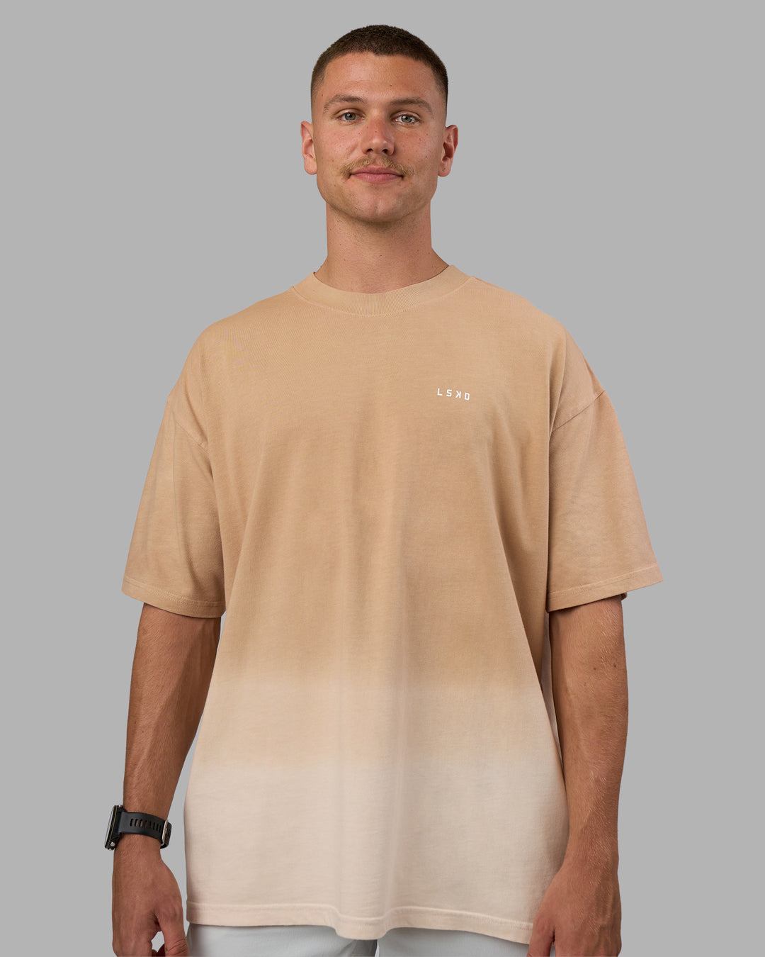 Man wearing Faded Heavyweight Oversized Tee - Warm Smoke-White | Model:Nikola | Size:L - view 2